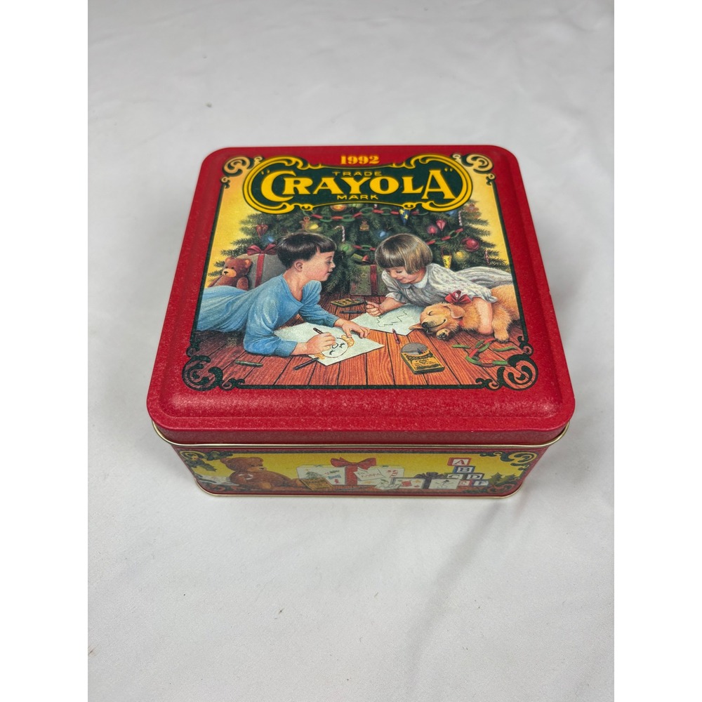 Vintage 1992 Crayola Colorful Holiday Wishes Christmas Collectible Tin Red